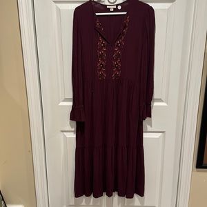 Knox Rose Embroidered Long Sleeve Boho Tiered Maxi Dress